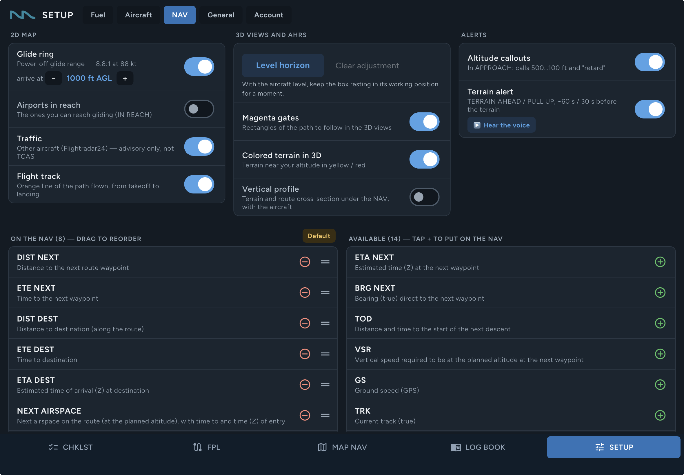 Ajuste a navegação à sua rotina no FlightMateAPP para iPad