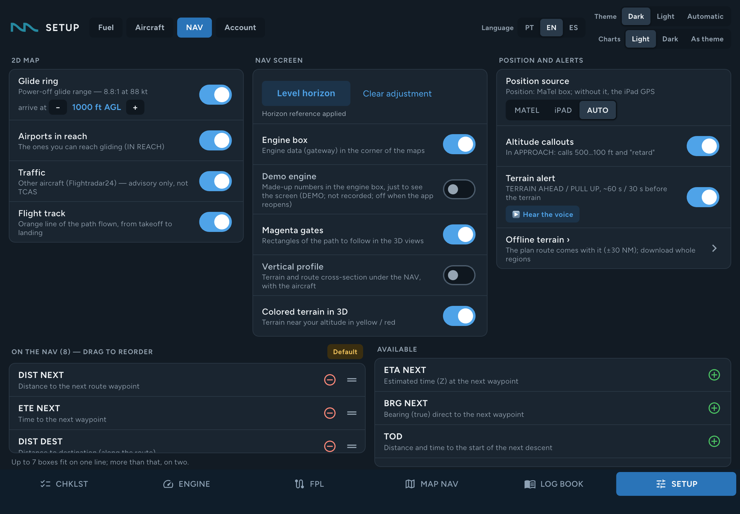 Ajuste a navegação à sua rotina no app FlightMate para iPad