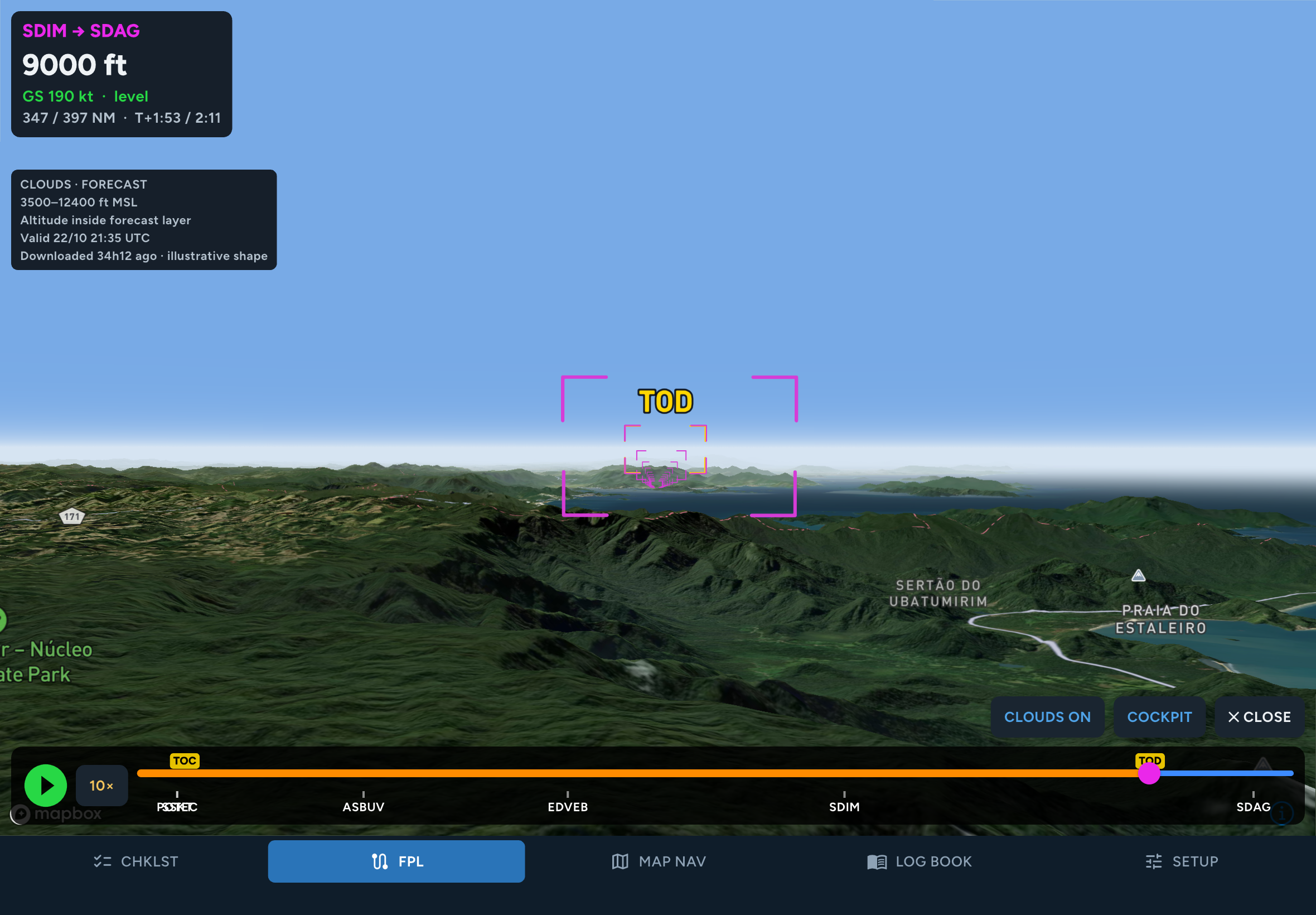 Navegação 3D em tempo real no FlightMateAPP para iPad