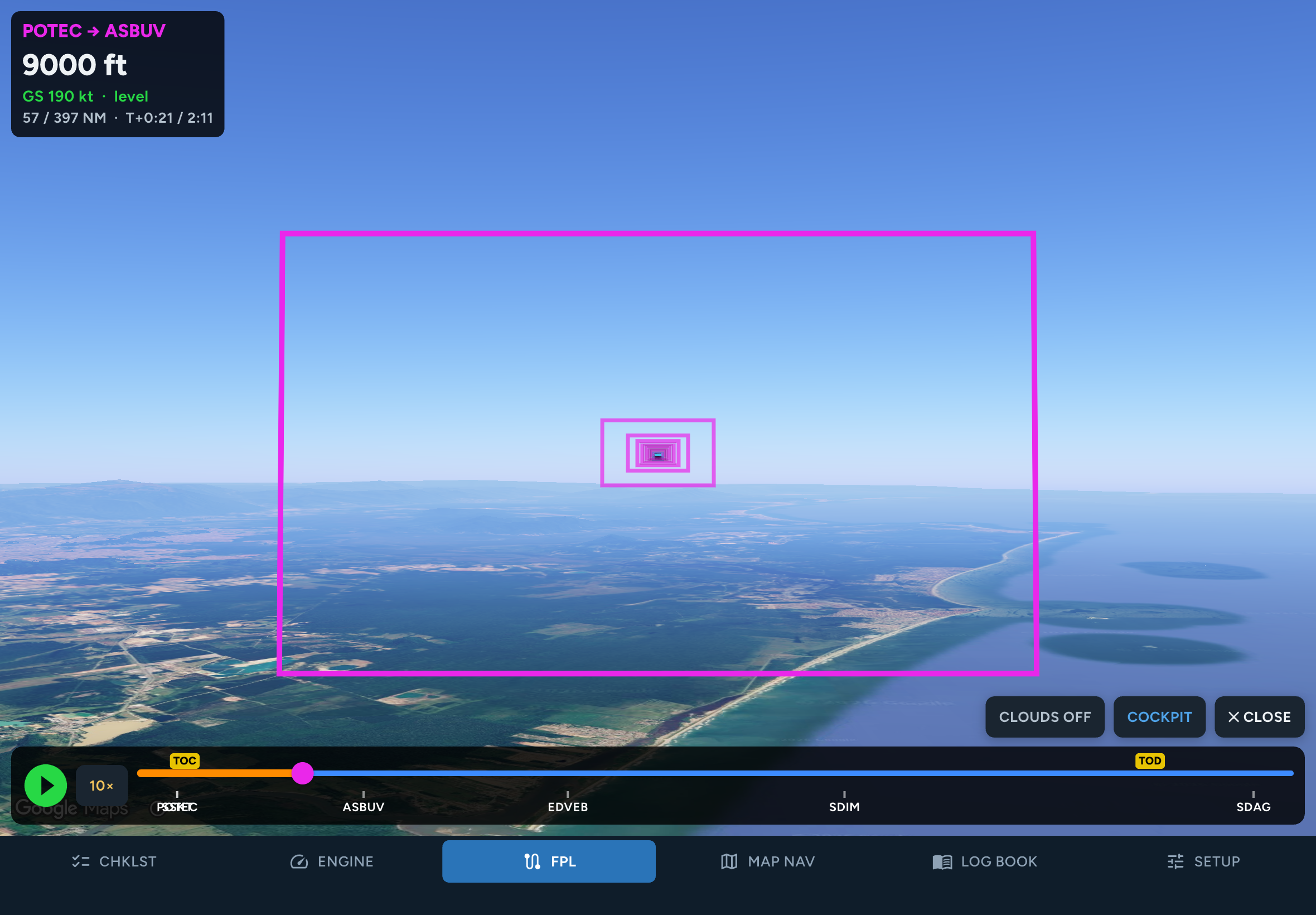 Navegação 3D em tempo real no app FlightMate para iPad