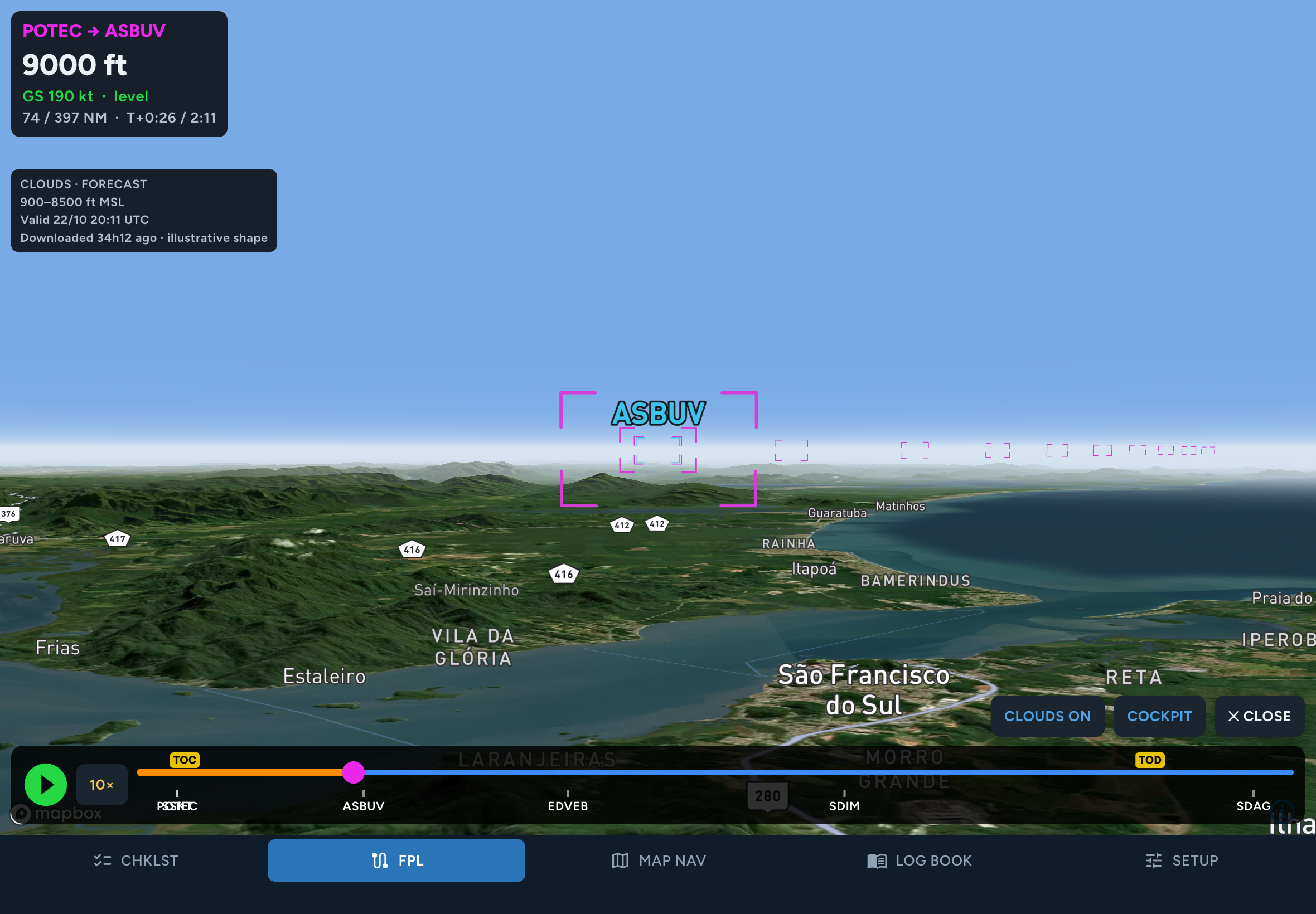 Sua trajetória em perspectiva no FlightMateAPP para iPad