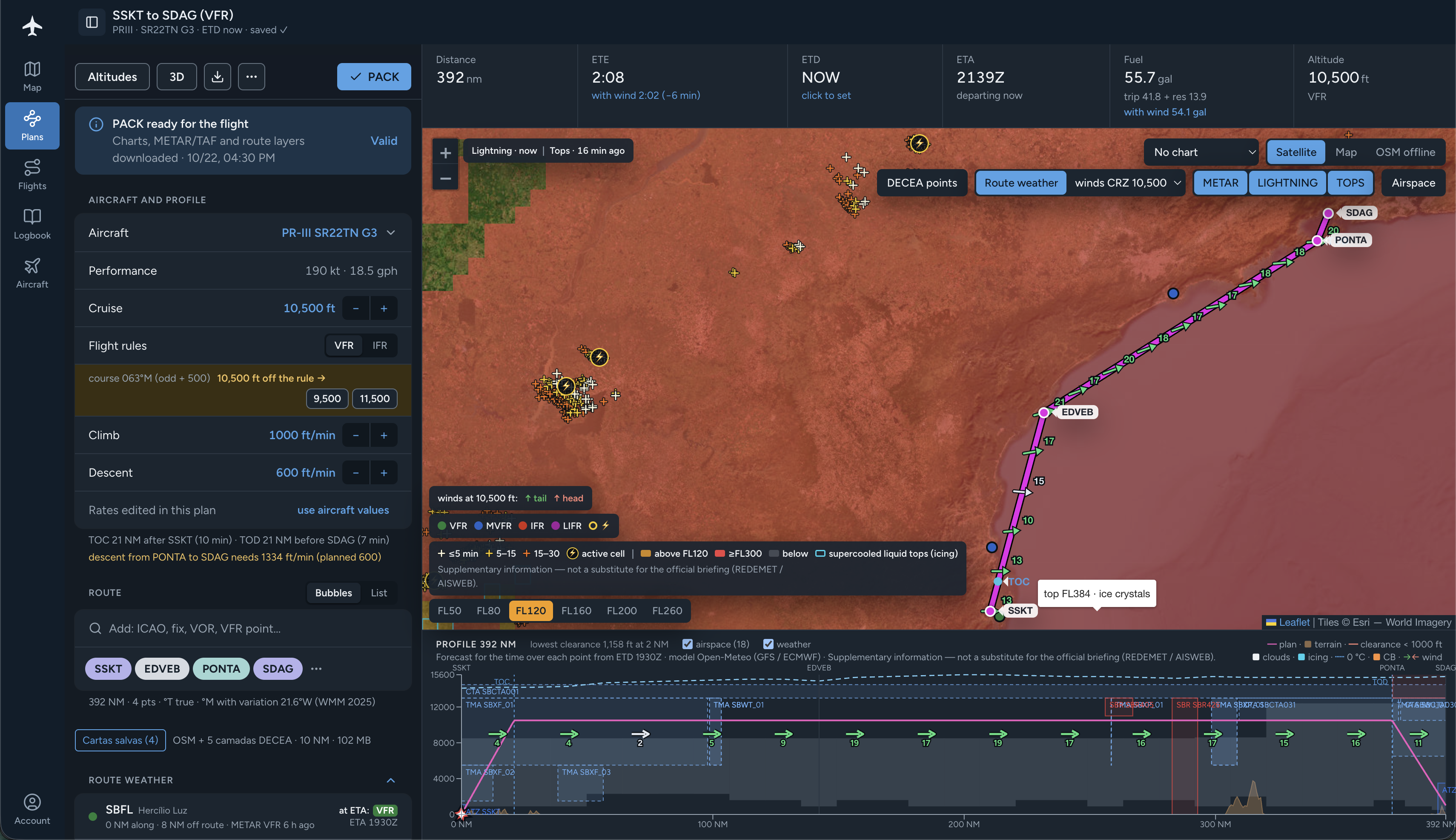 Planejamento e meteorologia no FlightMate web em uma tela de Mac