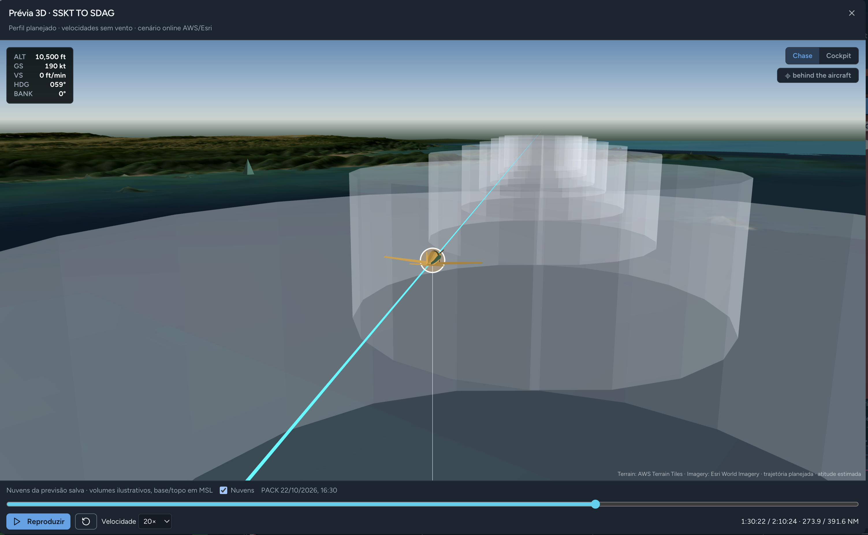 Explore a rota em 3D na plataforma web FlightMate